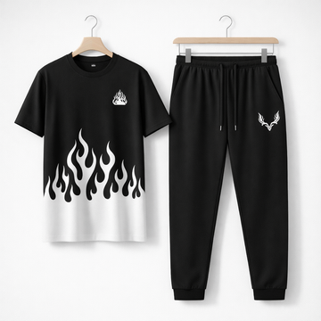 Men Printed Black Polyester Track Suit For Men