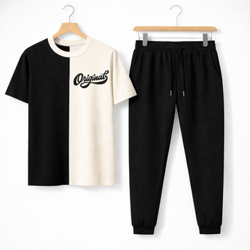 Men's Black White Printed Jersey Tracsuit For Men