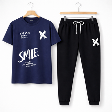 Men Graphic Cotton Blue Track Suit For Men
